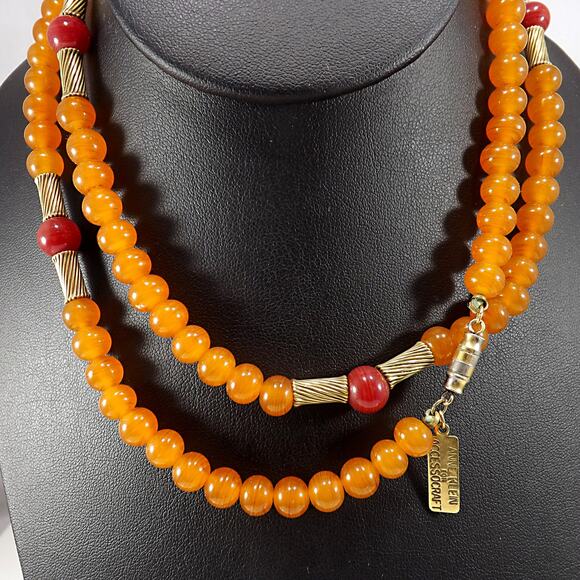 Vintage Anne Klein for Accessocraft Necklace Beaded Early 1970s Art Glass - Picture 6 of 10